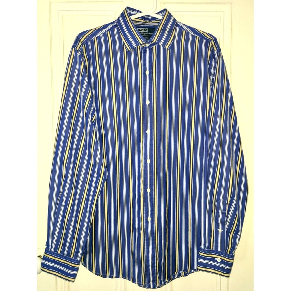 Vtg Polo Ralph Lauren button down royal blue & yellow striped shirt, size L